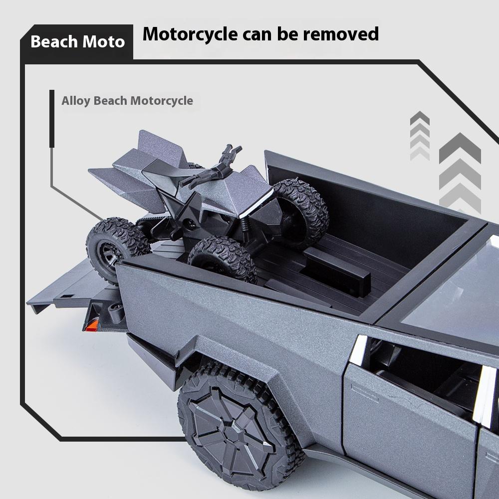 1/24 Tesla Cybertruck Pickup Alloy Car Model Diecasts Metal Toy Off-road Vehicles Car Model Simulation Sound and Light Kids Toys Gift