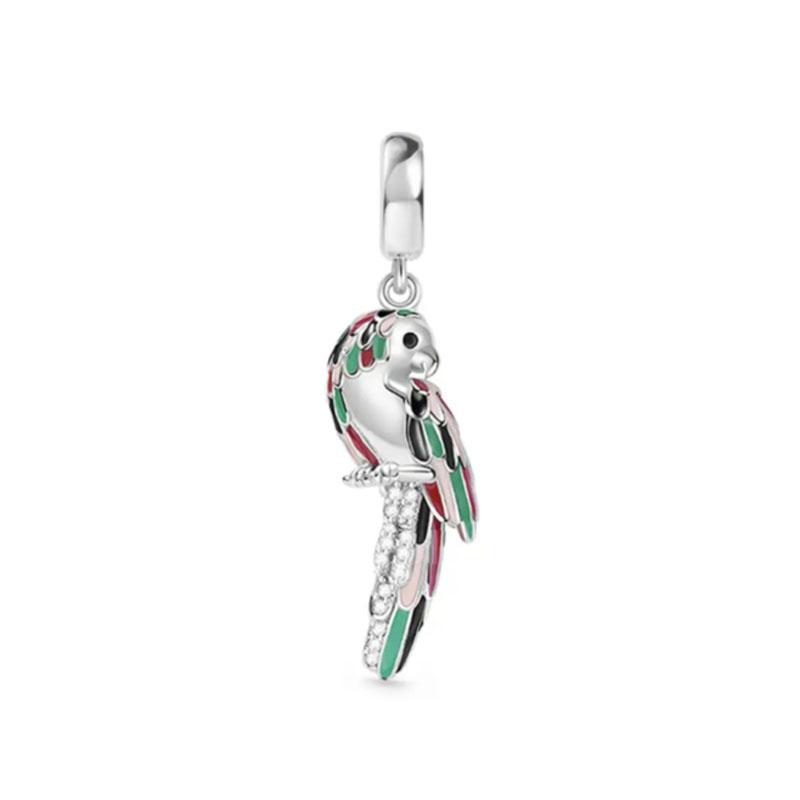 NEW Fine S925 Silver Pink Glass Flamingo Dangle Bead Pendat Fit Original  Bracelet Jewelry Shiny Colored Zircon Bird Charm