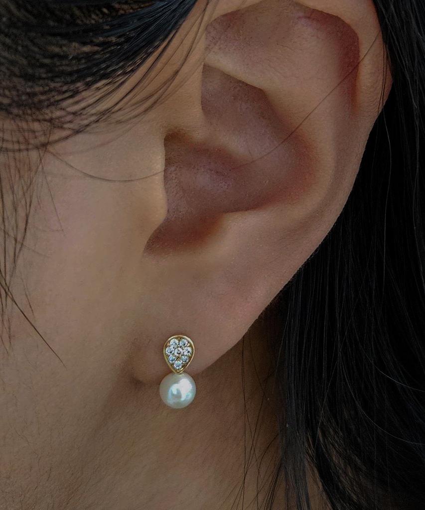 Helene Jewelry 14K Freshwater Pearl Clair Cubic Earrings