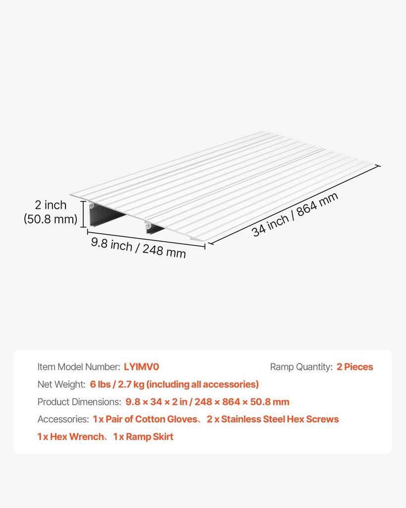 Door Threshold Ramp, 59 mm Rise, Aluminum Alloy Threshold Ramp Rated 363 kg Load Capacity, Handicap Ramps for Home Steps for Wheelchair, Scooters,