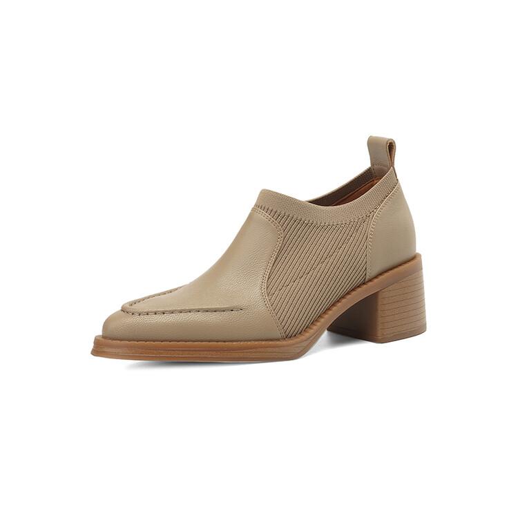 

Мода 2024 Новая весна Женская обувь из овчины Туфли-лодочки с острым носком на высоком каблуке Слипоны Лоферы Женская повседневная вязаная обувь 34