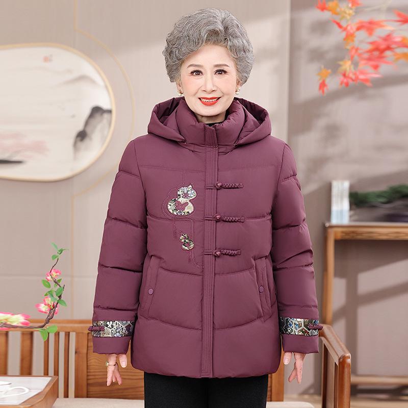 Stylish Winter Cotton Jacket for Middle-Aged and Elderly Women - Plus Velvet, Thickened, Warm, and Padded for Moms.
