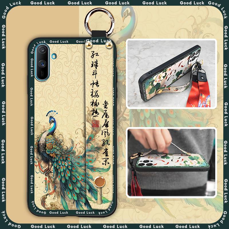 Elderly Lady Phone Holder Phone Case For OPPO Realme C3/C3i/Narz N10A Silicone Wristband Waterproof Shockproof Lanyard