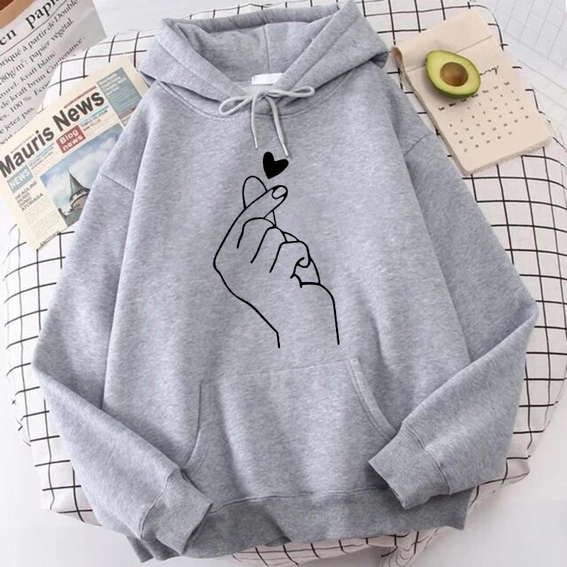 Unisex Y2k Finger Heart Print Long Sleeve Sweatshirt Funny Gothic Kangaroo Pocket Hoodies Women's Casual Vintage Hooded Clothes