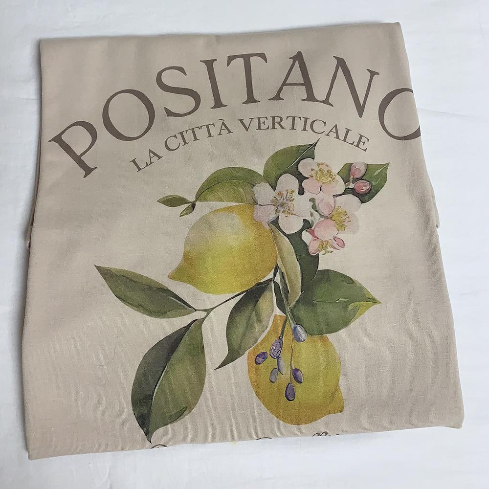 Positano Lemon Print T-shirt Short Sleeve Crew Neck Casual Top For Summer & Spring Unisex Summer Fashion Vintage Fruit T Shirt