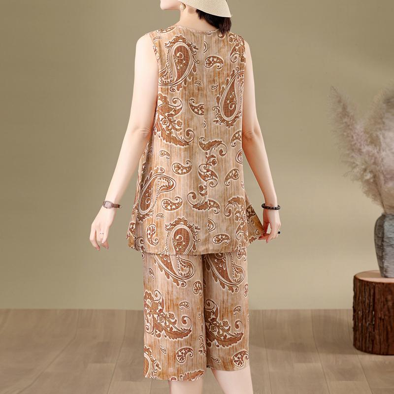 Women's Plus Size V-Neck Sleeveless 2-Piece Set, Casual Top & Cropped Pants (XL-7XL)