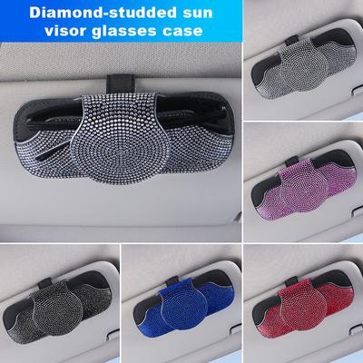 Diamond Crystal Car Glasses Case Auto Sun Visor Glasses Holder Sunglasses Clip Card Ticket Holder Universal Interior Accessories