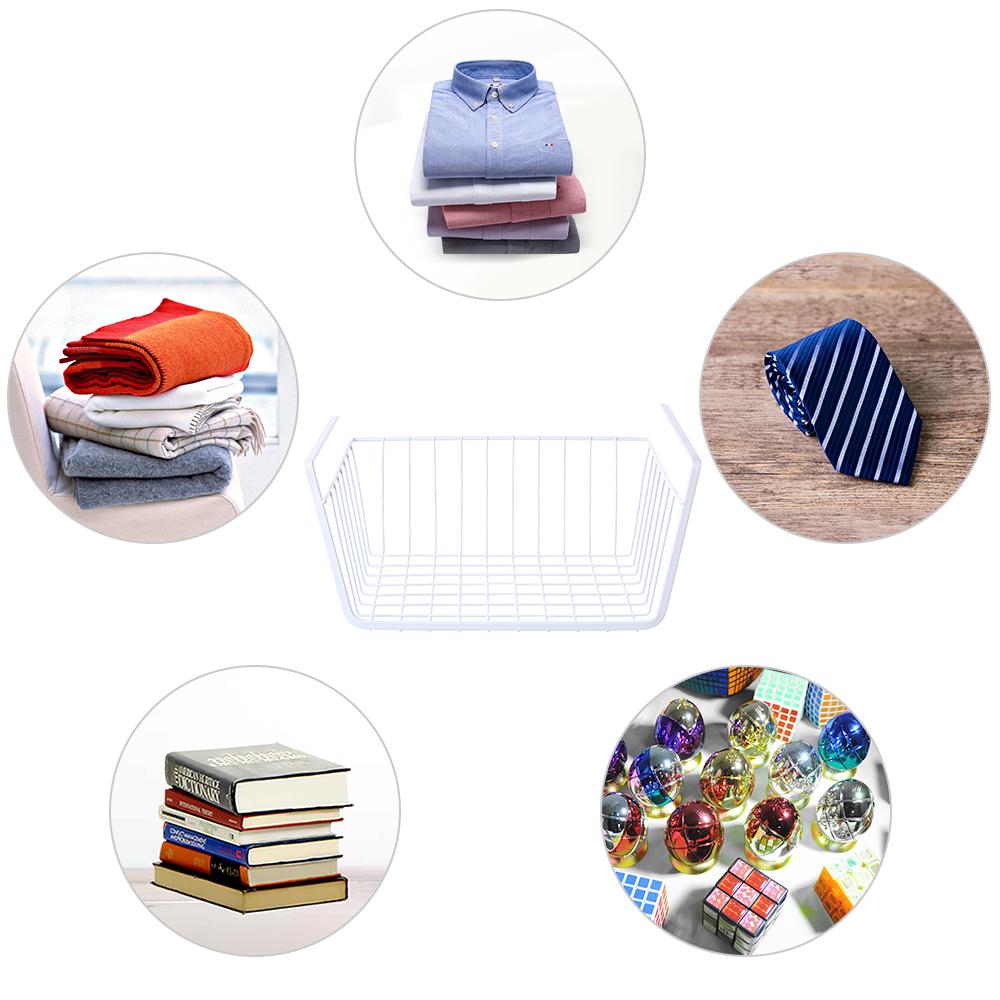 Metal Wire Under Shelf Hanging Storage Basket Space Saving Cabinet Organizer Holder for Bookshelf Kitchen Closet Office