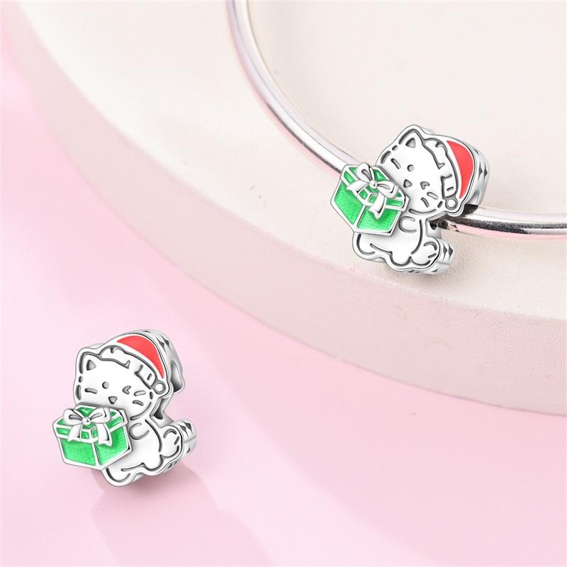 Cute Pet Series Hand Drawn Style Kitten Charm Eat Fruit Bead Fit Diy Copper Bracelet Necklace Women Anniversary Jewelry Gift
