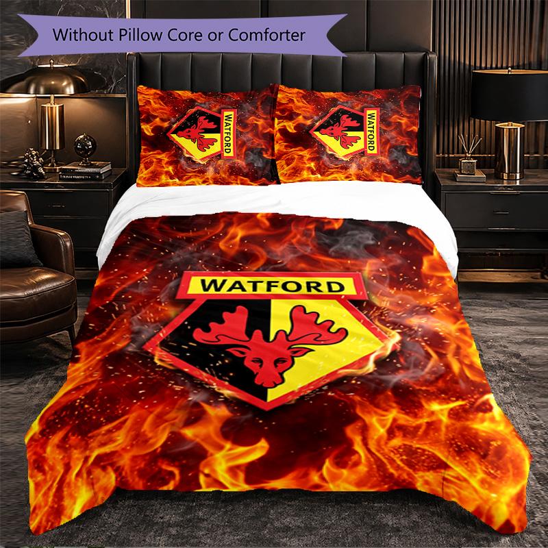 Watford Football 3 Piece Bedding Set Soft Duvet Cover Set with Pillowcases Printed Bedroom Decor Set for Home