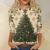 Women's Fashion Casual Round Neck Three-quarter Sleeve Christmas Print T-shirt Top