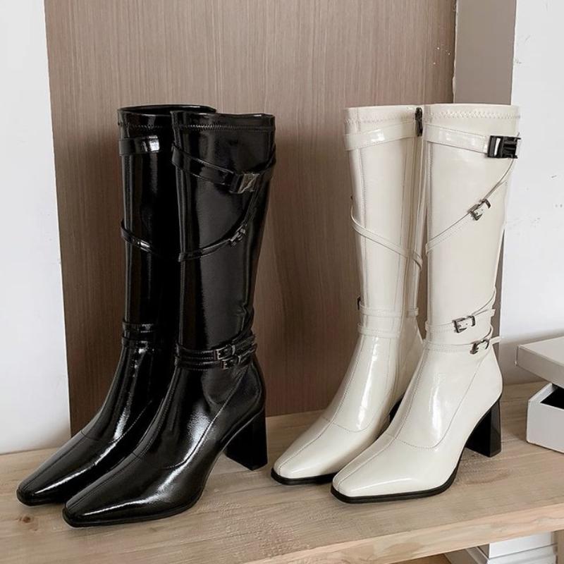 Popular High-heeled Boots Women's 2025 Temperament Thick-heeled Square-headed Knight Boots But Knee-high Boots