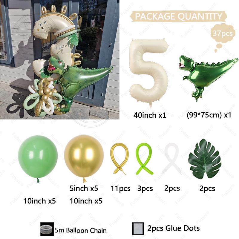 

37pcs Green Dinosaur Tyrannosaurus Rex Balloon White Number Birthday Balloon Set Festival Party Decoration Children s Baptismal 40inch