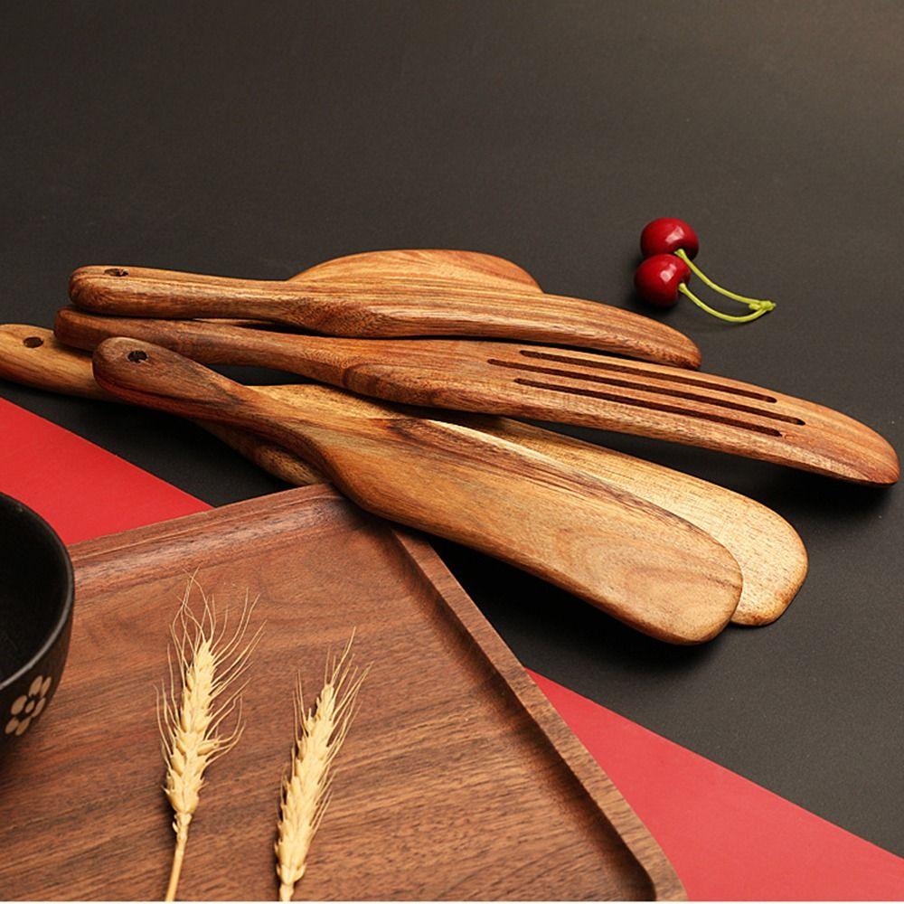 Non-Stick Sourdough Spurtle Teak Wood Steak Shovel Tableware Wooden Ladle Skimmer Dim Sum