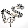 Black Hematite Rosary Necklaces Pendant Church Souvenirs Prayer Long Chain D57B