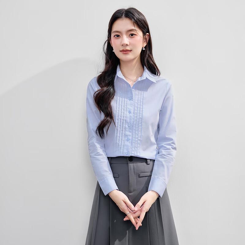 Troman Women s French Pleated Button-Up Shirt L