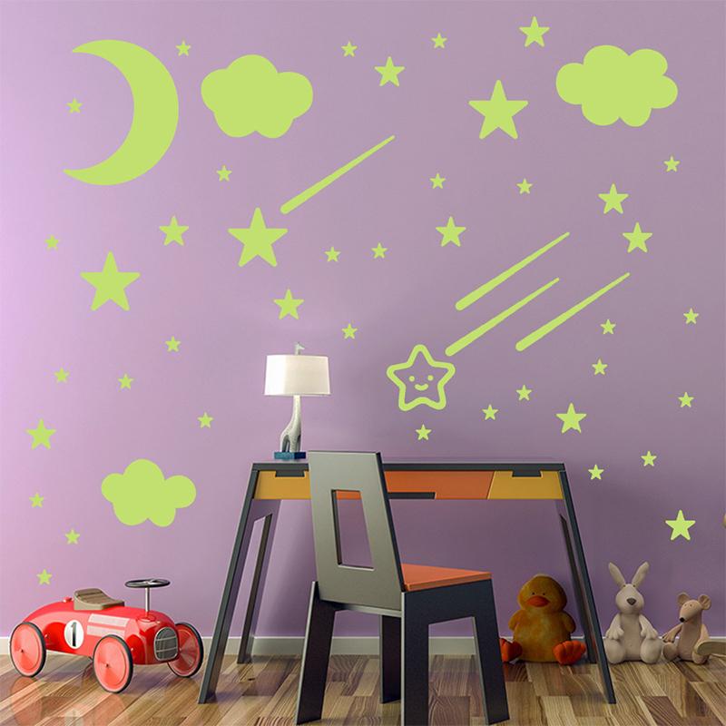 Glow-In-The-Dark Stickers Stars Moon Meteor Wall Stickers Bedroom Children'S Room Wall Decoration Cartoon Luminescent Stickers