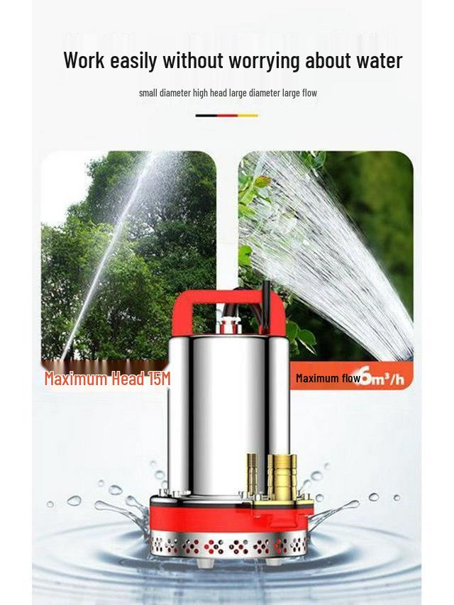 DC Submersible Water Pump for Vegetables and Farming, Compatible with 12V-60V Battery or Electric Vehicle