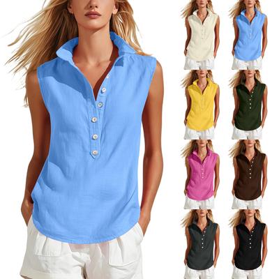 Sleeveless Button Down Shirt Collar Tank Top for Women Casual Summer Blouse Lightweight Breathable Fabric Relaxed Fit