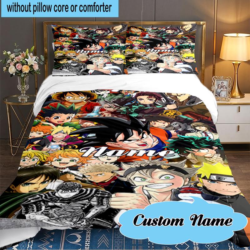 Custom Name Anime Characters Dragon Bedding Set 3pcs, Bedding Set Including 1pc Duvet Cover And 2pcs Pillowcases for Bedroom, Dormitory Gift