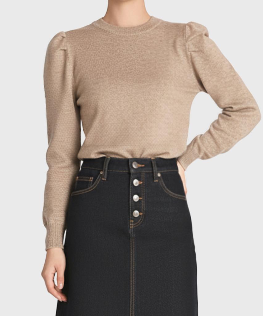 Keulleiseu Round Neck Puff Sleeve Knit_Black