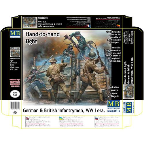 Master Box 1/35 Scale British-German First War Hand-to-Hand Combat Plastic Model Kit (2 British Soldiers & 3 German Soldiers) with Mini Trench Diorama