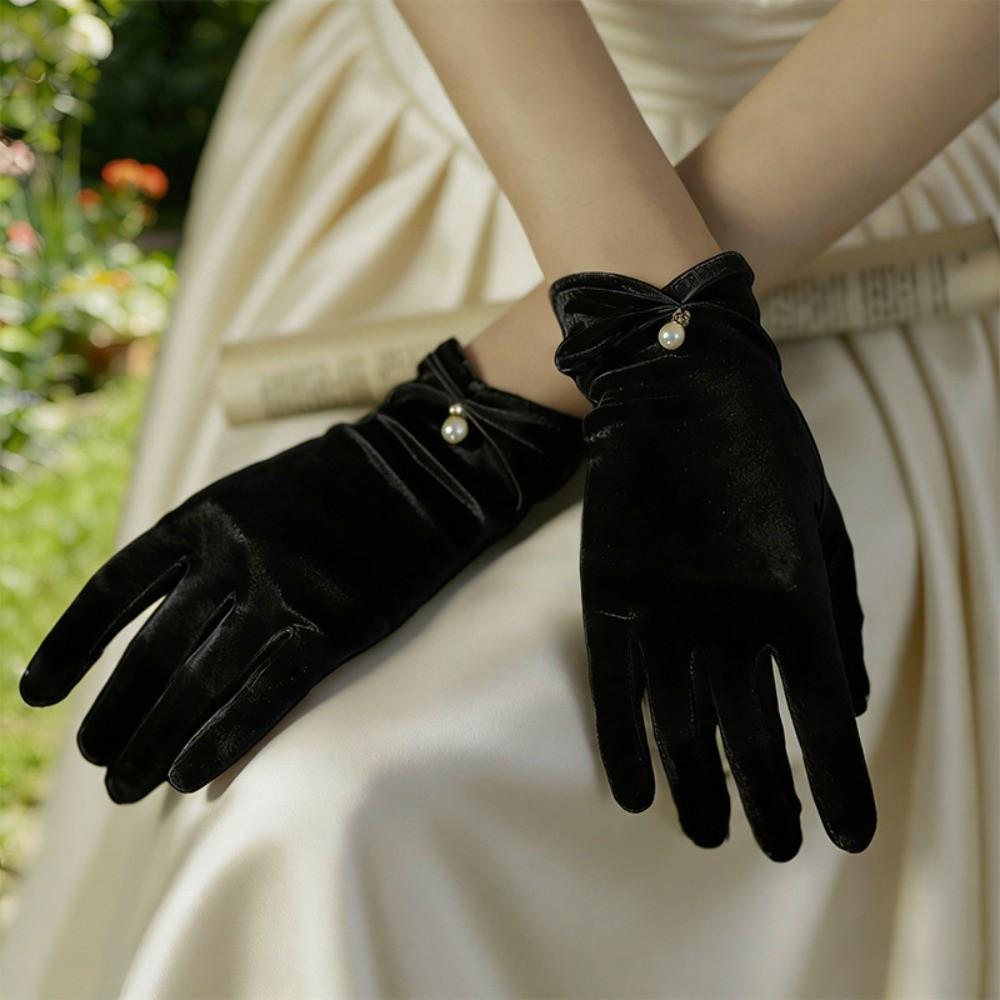 Solid Color White Satin Bridal Gloves Wrist Length Women Silk Gloves Wedding Dress Gloves  Ladies