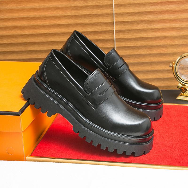 Factory Direct Sales of New Four-season One-pedal Loafers Platform-soled Fashion Men's Casual British Leather Shoes