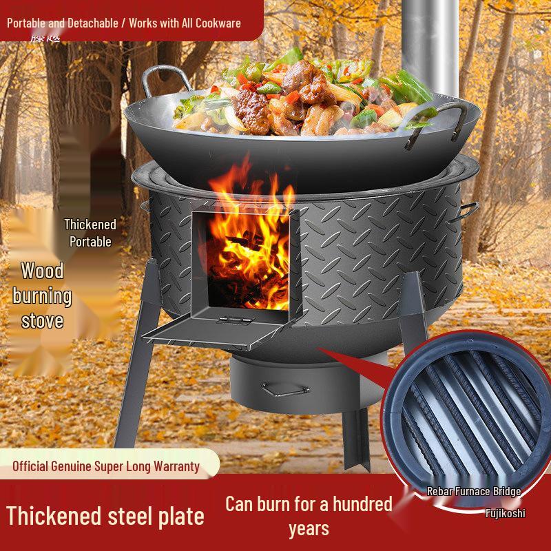 Extra Thick Patterned Steel Portable Wood-Burning Stove for Home & Outdoor Use