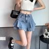 Denim Ruffle Fishtail Mini Skirt - Women's Plus Size High Waist A-line Summer Skirt