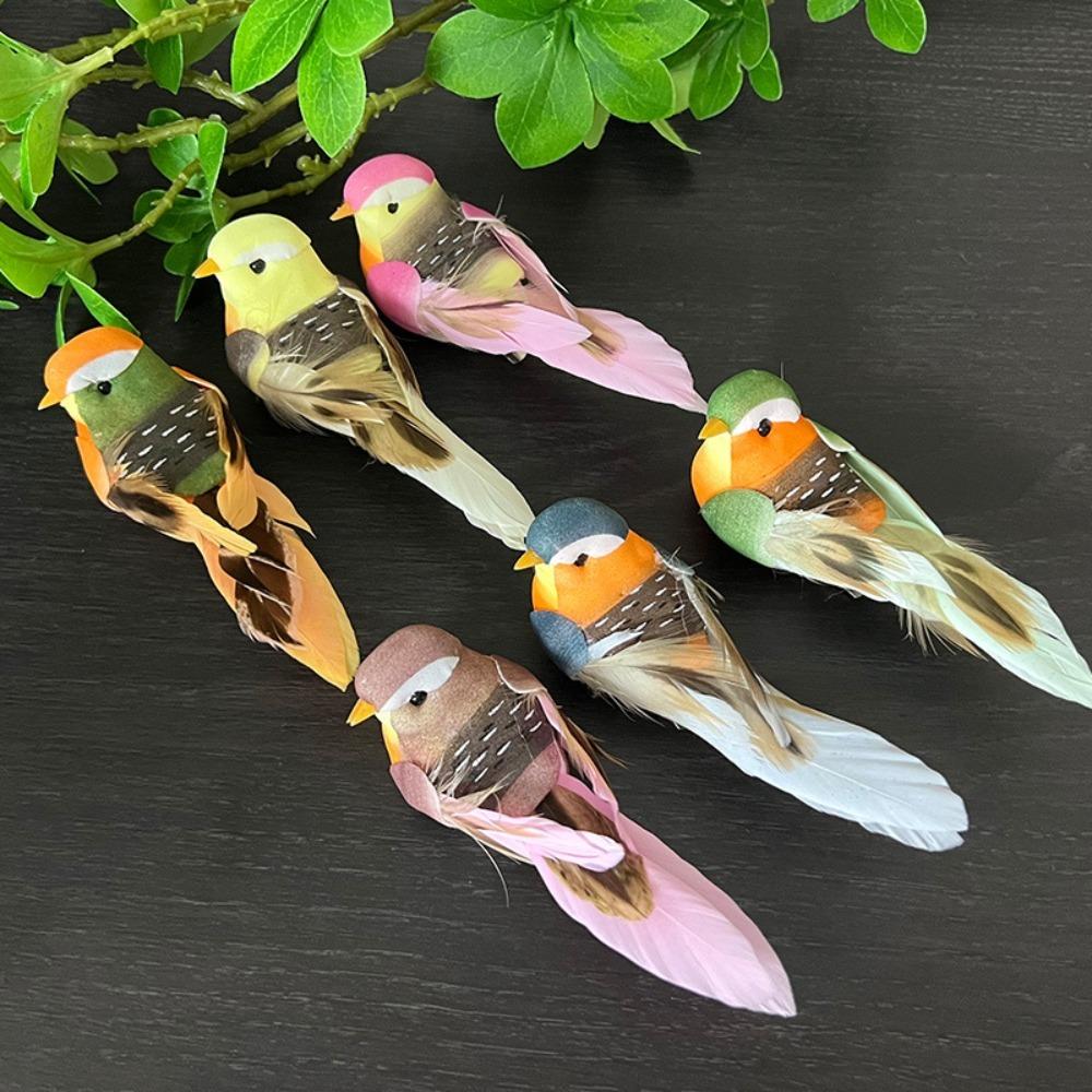 6/5pcs Garden Landscape Decor Simulation Birds Photography Props with Clip Foam Feathers Birds Colorful Home Decor