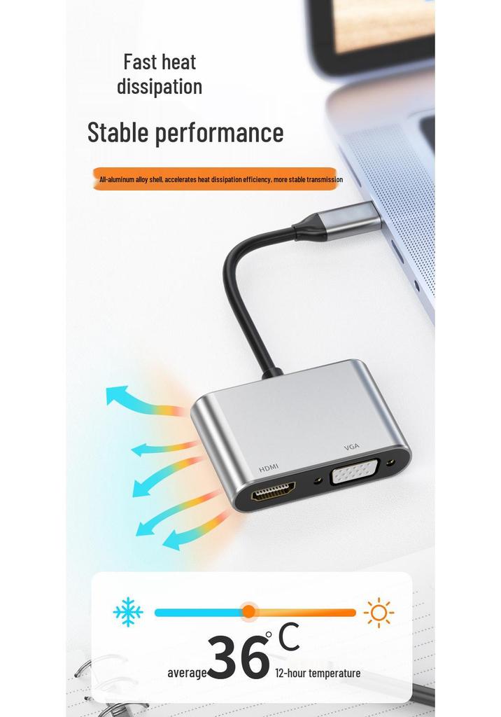 Type-C 4-in-1 Docking Station: HDMI Multi-Screen Display & 4K Mirroring Hub