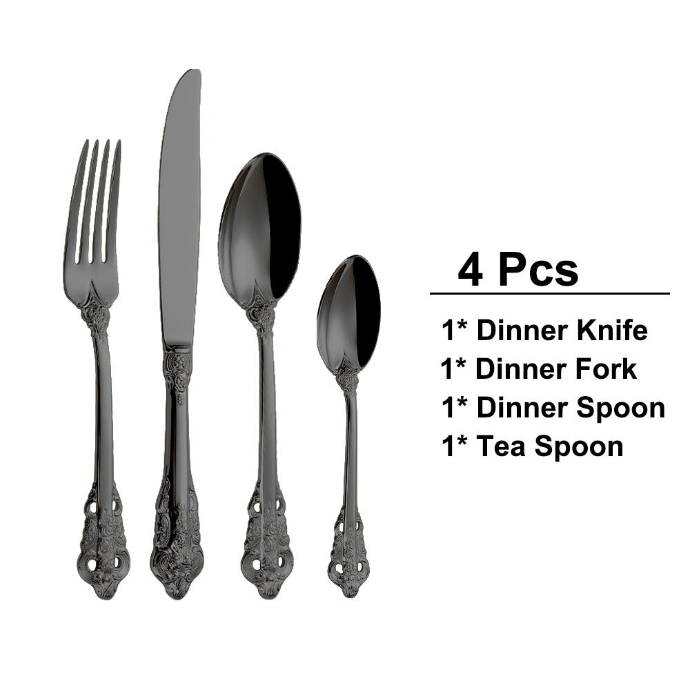 12/15/16/20 Pieces Gold Plated Luxury Cutlery Set Stainless Steel Gold Dinnerware Vintage Western Tableware Fork Spoon Knife Set