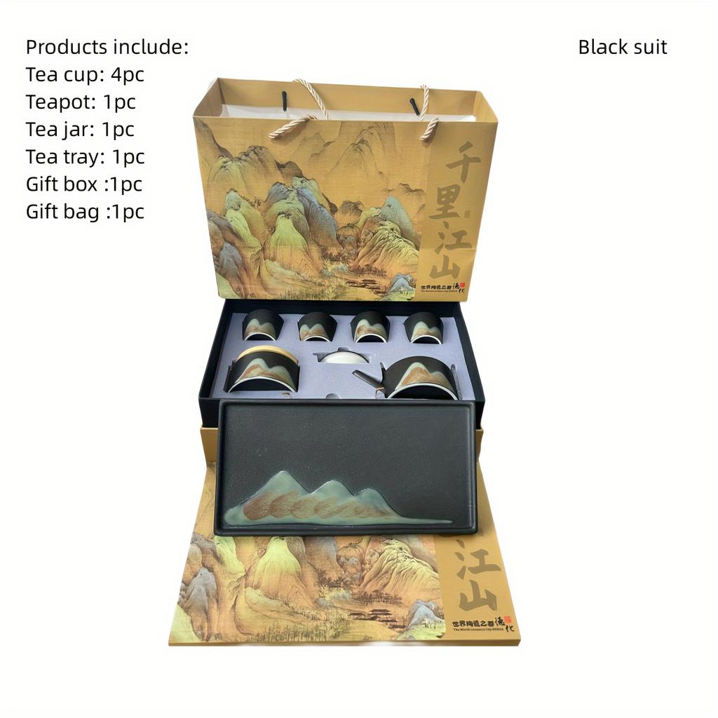 7pcs Ceramic Tea Gift Box Set Tea Cup Teapot Tea Tray Outdoor Tea Making Tools Portable Tea Set Gift For Friends Home Decorations Holiday Gifts For Te