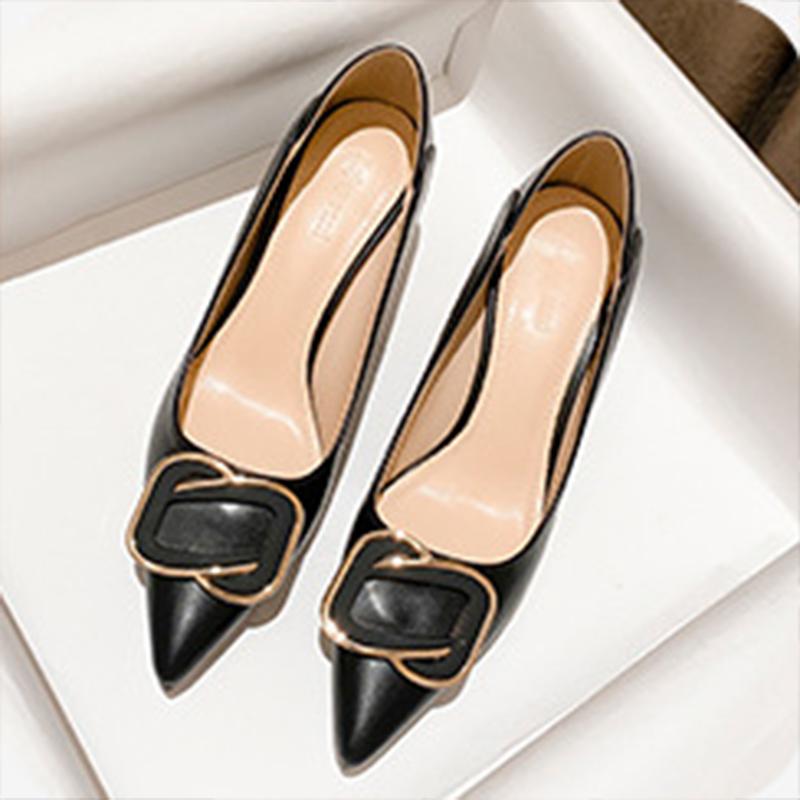 Beige Women pointed tip Single Shoes New Spring Autumn Soft Leather Not Wear Foot French Gentle With Skirt Thin High Heel Shoes