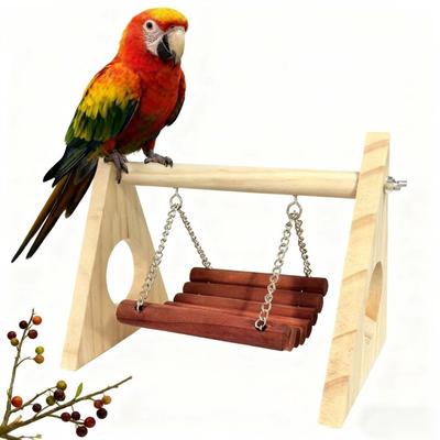 Small Size Parrot Swing Perch Natural Wood Exercise Playground New Hamster Swing  Pet Cage Decor