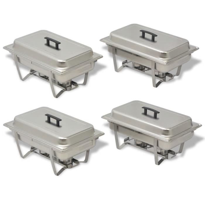 VidaXL Ensemble de chauffe-plats 4 pcs Acier inoxydable