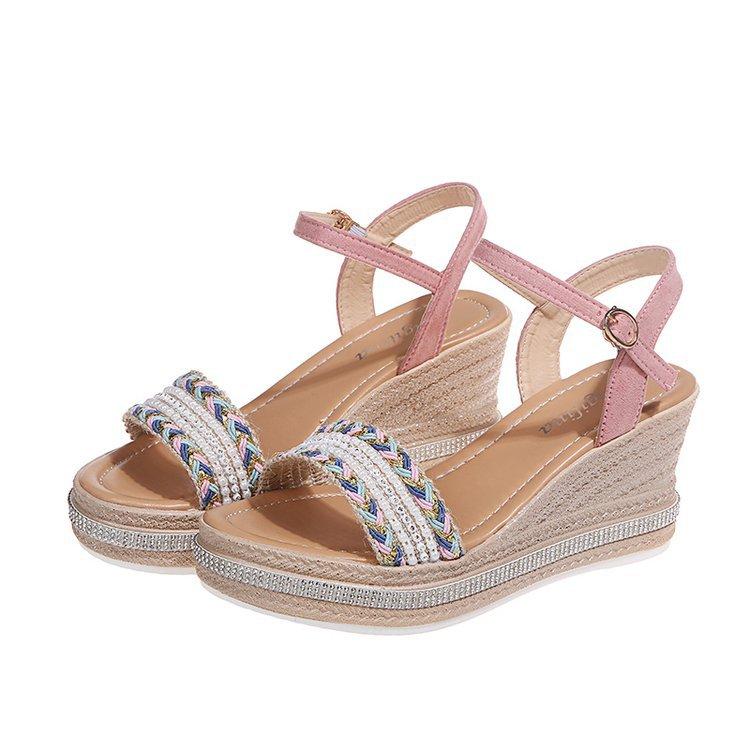 

Fashion Women s Casual Wedges Platform Sandals 2025 Summer New Designer Braided Buckle Strap Shoes for Women Slippers Sandalias De Mujer 35 розовый