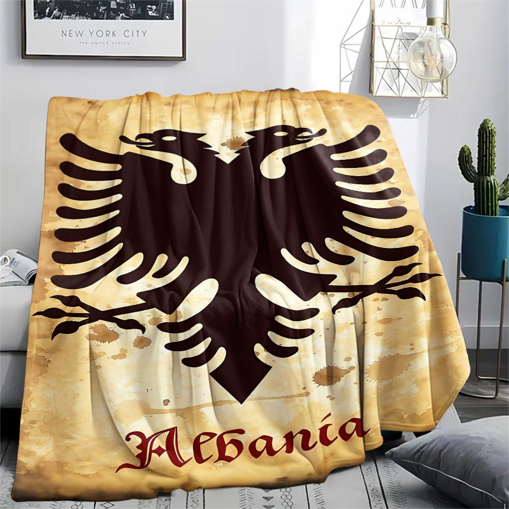 1PC Republic of Albania Print Flannel Blanket, High Quality All Seasons, Home Decor, Warmth and Comfort, Perfect for Christmas Gifts