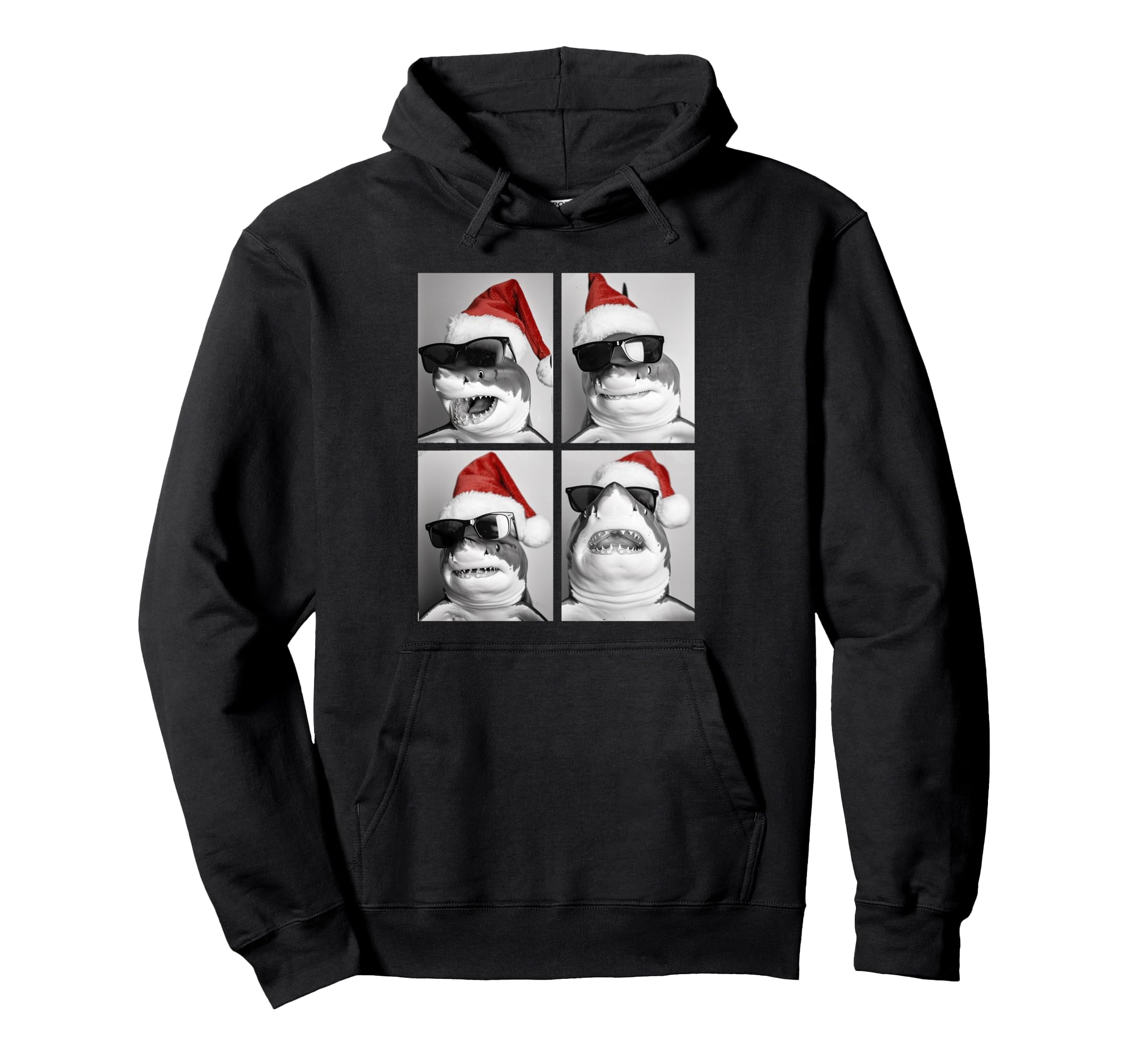 

Funny Christmas Shark with Sunglasses and Santa Hat Festive Meme Hoodie