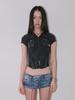 ORDINARY HOLIDAY Half Sleeve Pigment Slim Line Zip-Up [Black]