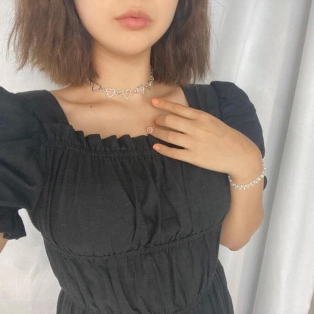 Women's Chain Silver Medium Heart Choker Necklace (12274075)