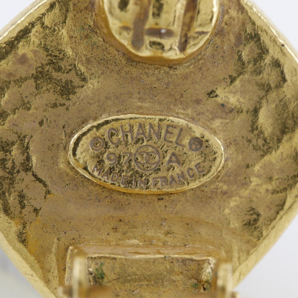 Chanel COCO Mark Earring Vintage Plated Gold Square 20.2g Women Used