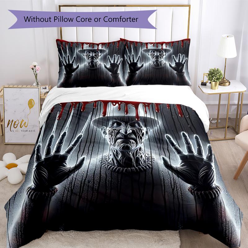 3pcs Halloween horror Bedding Set Duvet Cover Closure Includes 1 Duvet Cover & 2 Pillowcases, Soft and Comfortable for All Seasons.