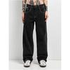 Original Single EMP * YRE Loiter High Waist Black Mineral Wash Embroider Contrast Color Stitching Loose Straight-leg Denim