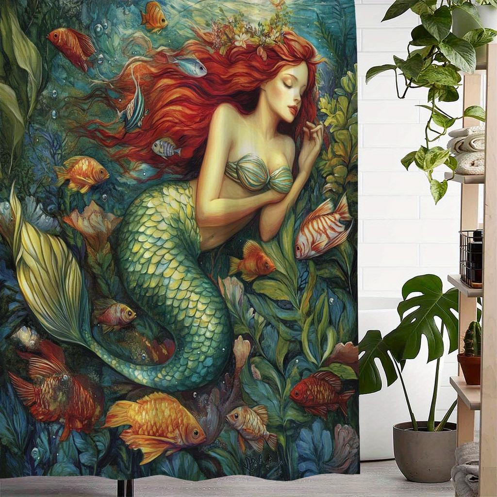 Incantevole Tenda da Doccia Oceano - Sirena Appesa a una Parete di Corallo in Soggiorno, Decorazione per Camera da Letto - Magica e Oceanica