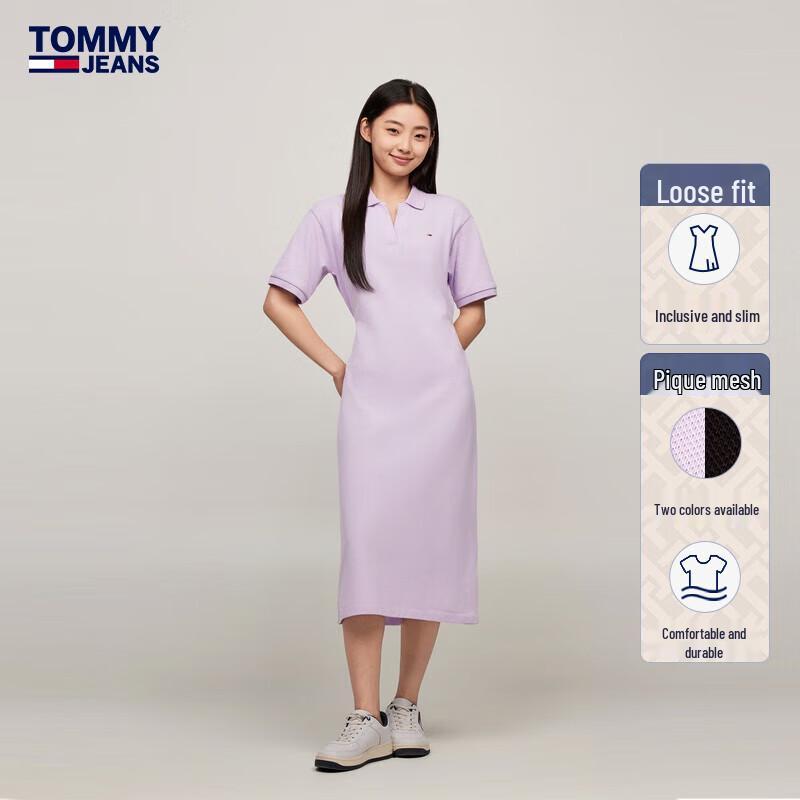 TOMMY JEANS Women's V-Neck Slimming Pique Cotton Long Dress
