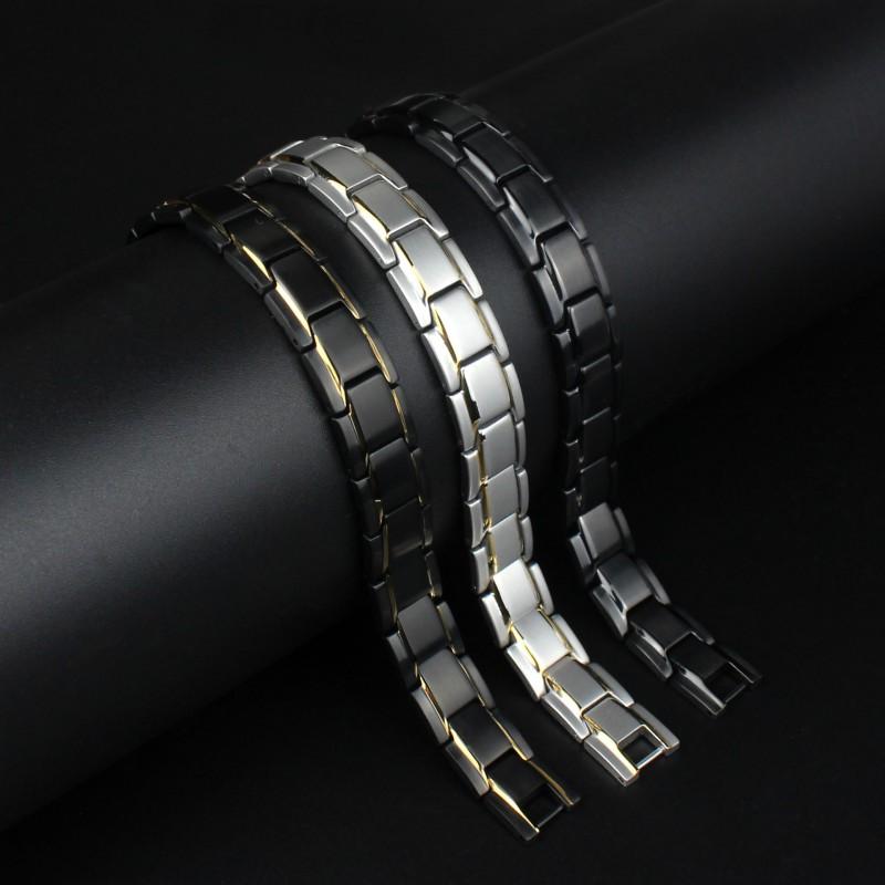 Mens Titanium Steel Geometric Bracelet With Magnetic Clasp Original Design Black Gold Tone FCM001