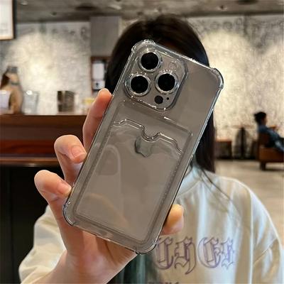 Luxury Soft Transparent Card Slot Holder Phone Case For iPhone 15 14 11 12 13 Pro Max Mini X XS XR 7 8 Plus SE Bag Wallet Cover