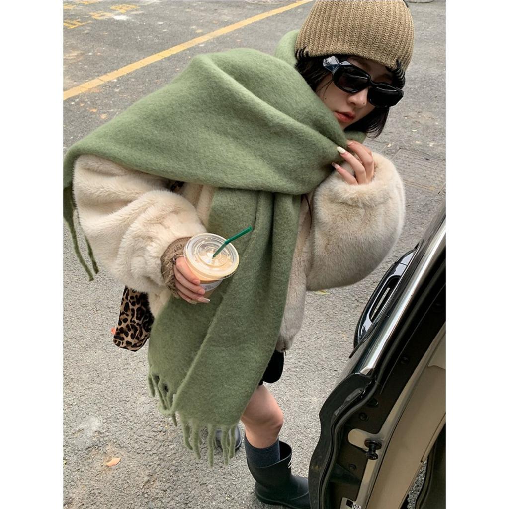 Autumn and Winter New Mohair Soft and Fluffy Solid Color Scarf for Women's Winter Versatile Imitation Cashmere Thick Warm Shawl